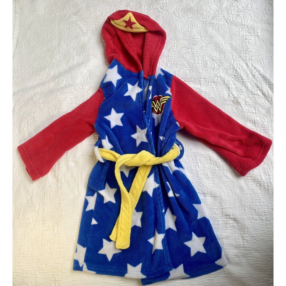Kids Wonder Woman Robe W/ Hood Red White Blue Girls Size Small Ages 2-5